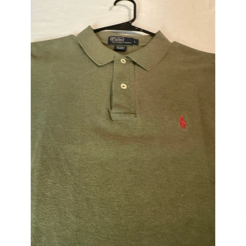 Polo Ralph Lauren Mens Large Olive Green Short Sleeve Pique Polo Shirt Red Pony